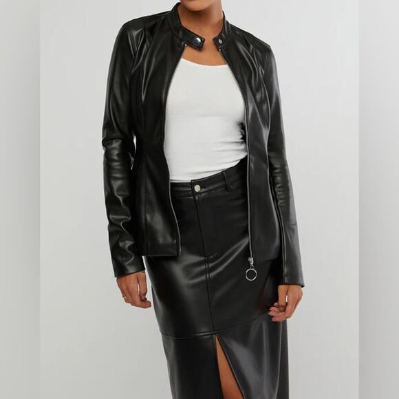 NWT WWW Vegan Leather Fitted Moto Jacket Small - Picture 2 of 10